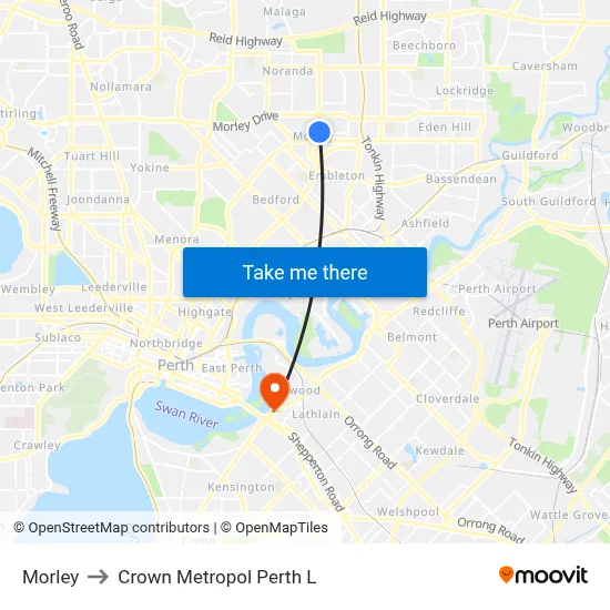Morley to Crown Metropol Perth L map