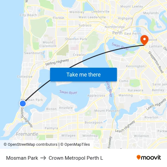 Mosman Park to Crown Metropol Perth L map