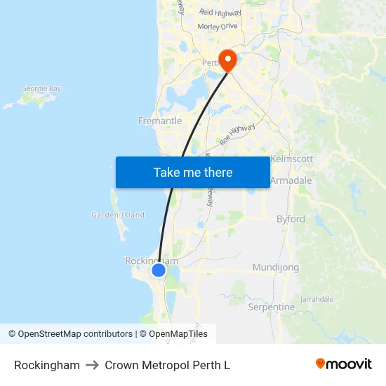 Rockingham to Crown Metropol Perth L map