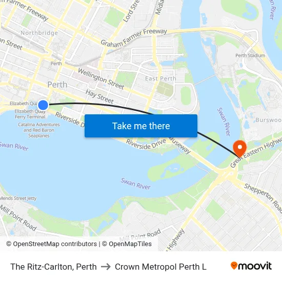 The Ritz-Carlton, Perth to Crown Metropol Perth L map
