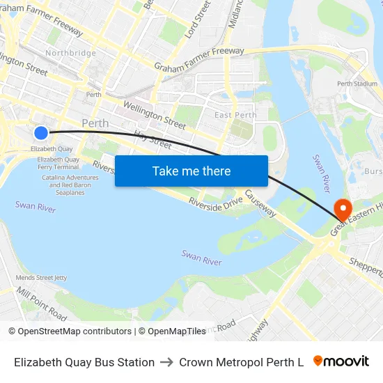 Elizabeth Quay Bus Station to Crown Metropol Perth L map