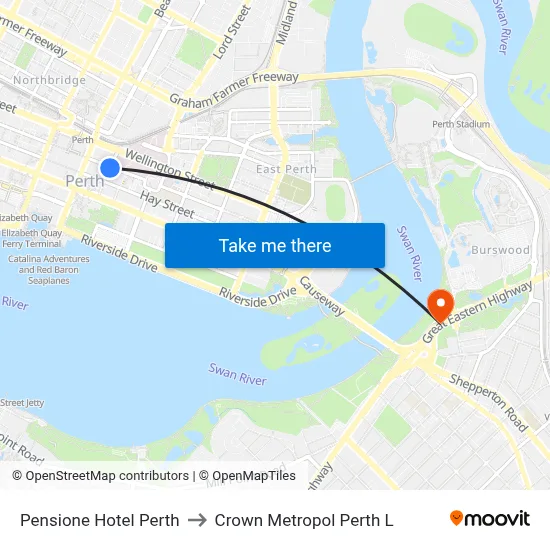 Pensione Hotel Perth to Crown Metropol Perth L map