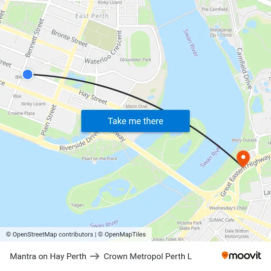 Mantra on Hay Perth to Crown Metropol Perth L map