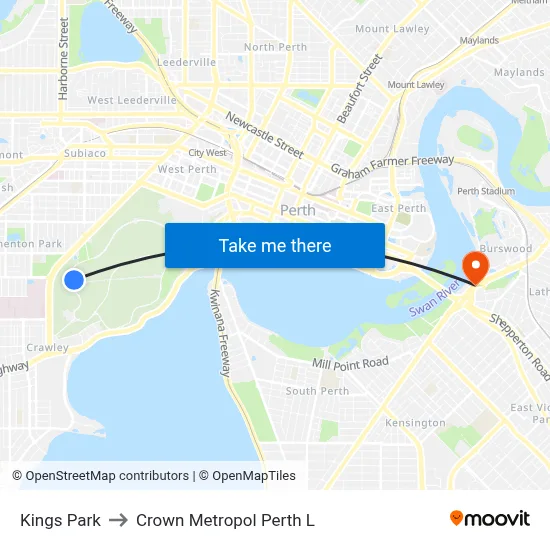 Kings Park to Crown Metropol Perth L map