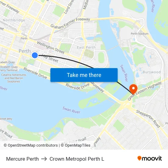 Mercure Perth to Crown Metropol Perth L map