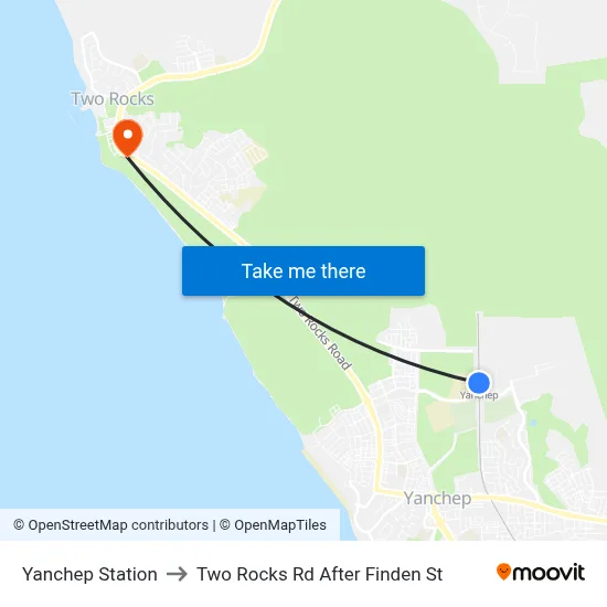 Yanchep Station to Two Rocks Rd After Finden St map