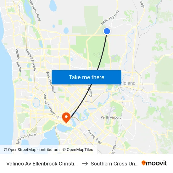 Valinco Av Ellenbrook Christian College to Southern Cross University map