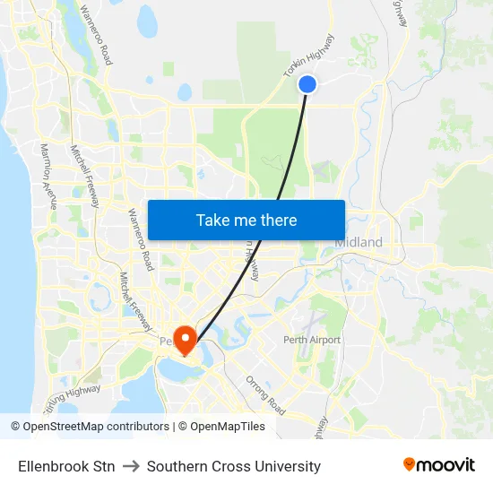 Ellenbrook Stn to Southern Cross University map