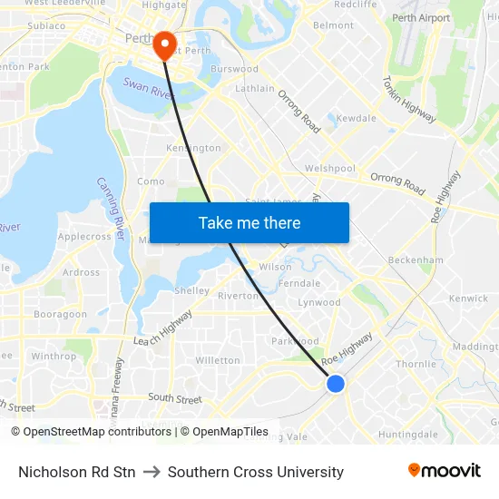 Nicholson Rd Stn to Southern Cross University map