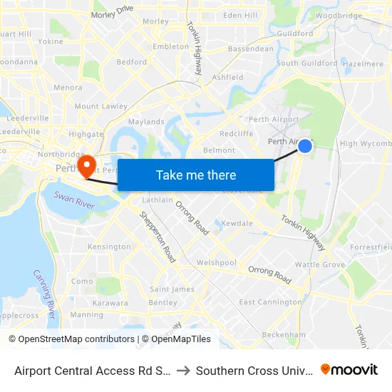 Airport Central Access Rd Stand 1 to Southern Cross University map