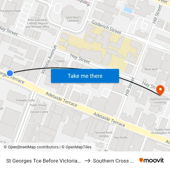 St Georges Tce Before Victoria Av Eastbound to Southern Cross University map