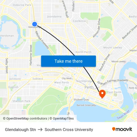 Glendalough Stn to Southern Cross University map