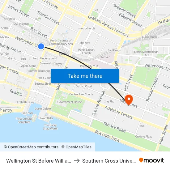 Wellington St Before William St to Southern Cross University map