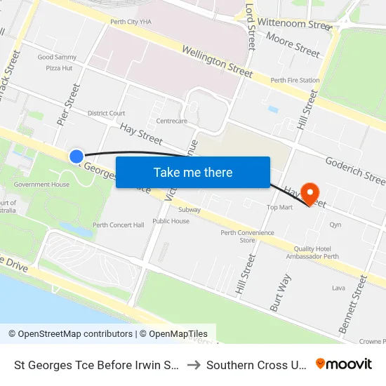 St Georges Tce Before Irwin St Eastbound to Southern Cross University map