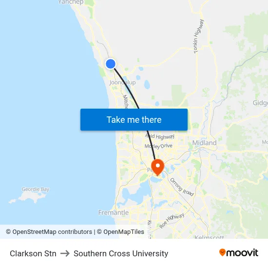 Clarkson Stn to Southern Cross University map