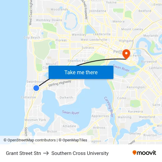 Grant Street Stn to Southern Cross University map