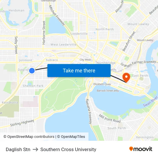 Daglish Stn to Southern Cross University map