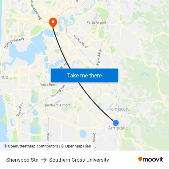 Sherwood Stn to Southern Cross University map