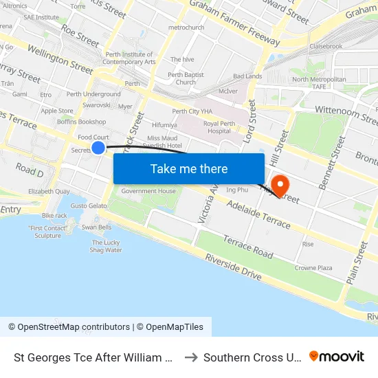 St Georges Tce After William St Eastbound to Southern Cross University map
