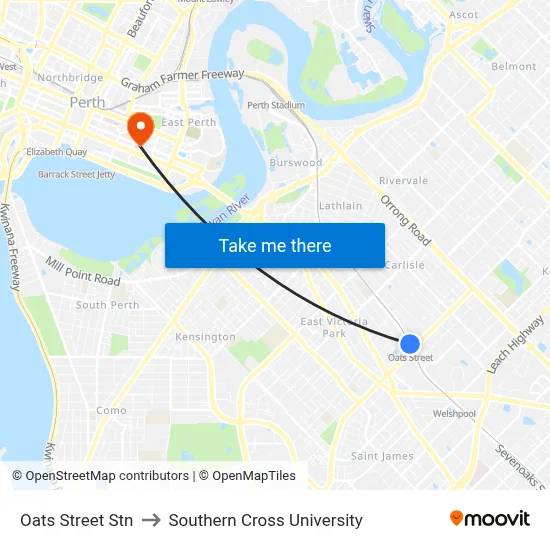Oats Street Stn to Southern Cross University map