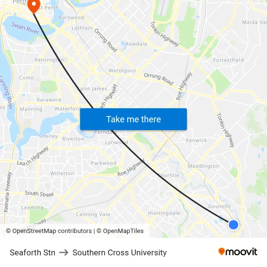 Seaforth Stn to Southern Cross University map