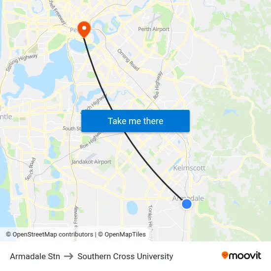 Armadale Stn to Southern Cross University map