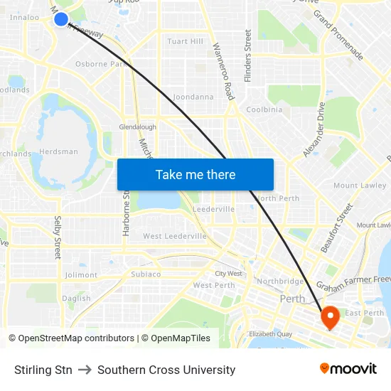 Stirling Stn to Southern Cross University map