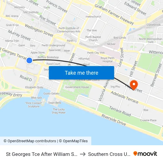 St Georges Tce After William St Westbound to Southern Cross University map