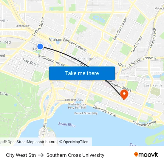 City West Stn to Southern Cross University map