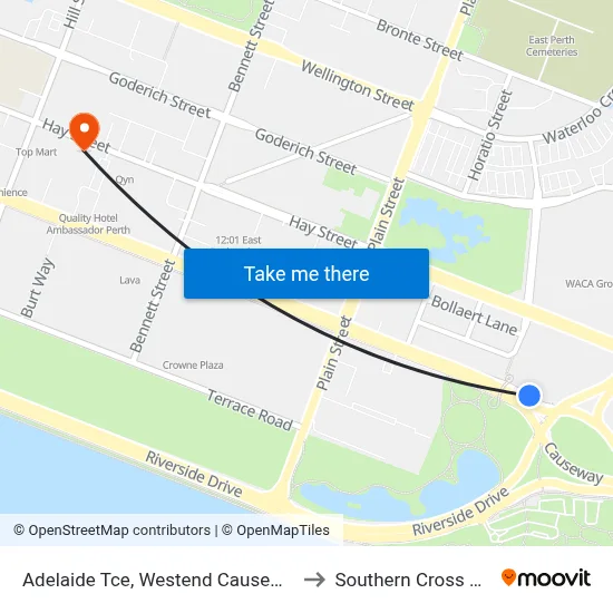 Adelaide Tce, Westend Causeway Eastbound to Southern Cross University map