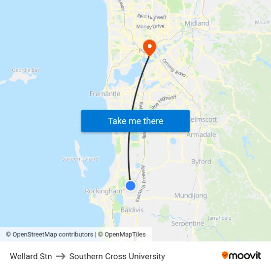 Wellard Stn to Southern Cross University map