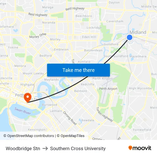 Woodbridge Stn to Southern Cross University map