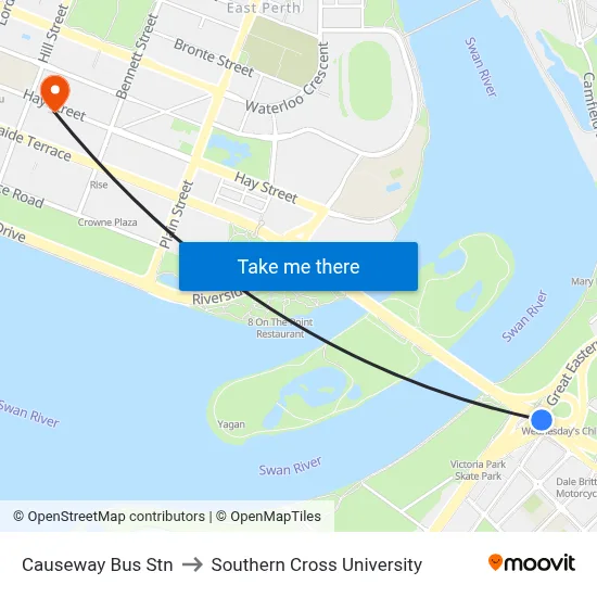 Causeway Bus Stn to Southern Cross University map