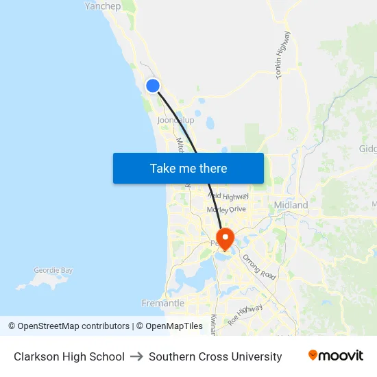 Clarkson High School to Southern Cross University map