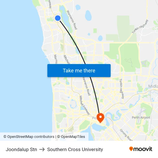 Joondalup Stn to Southern Cross University map