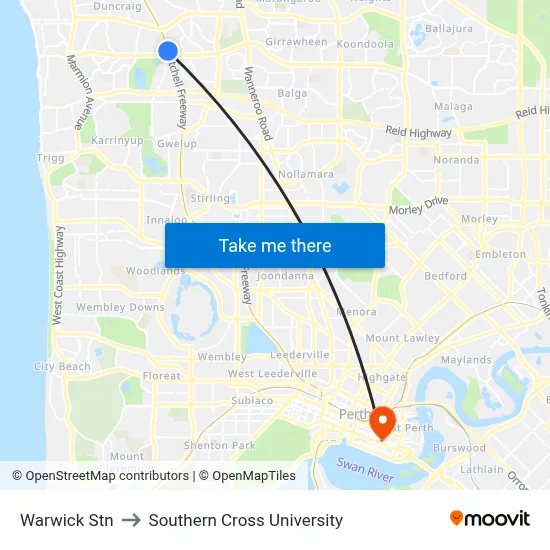 Warwick Stn to Southern Cross University map
