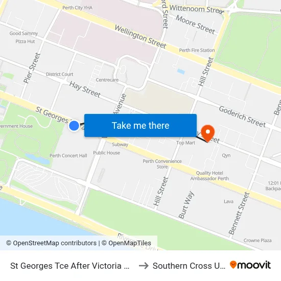 St Georges Tce After Victoria Av Westbound to Southern Cross University map