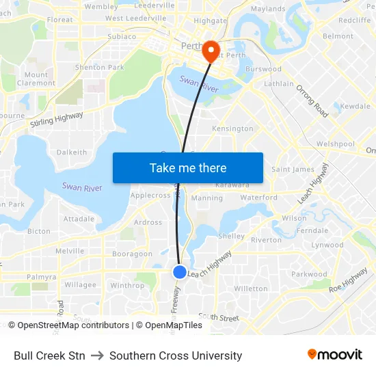 Bull Creek Stn to Southern Cross University map