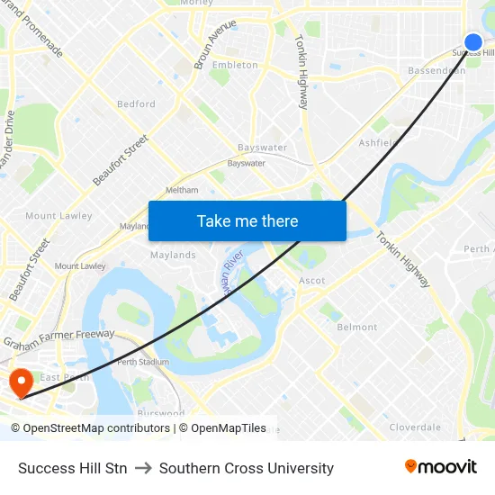 Success Hill Stn to Southern Cross University map