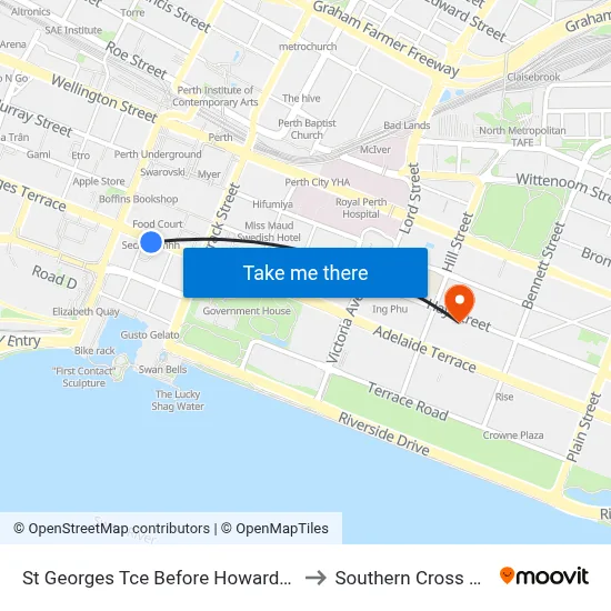 St Georges Tce Before Howard St Westbound to Southern Cross University map