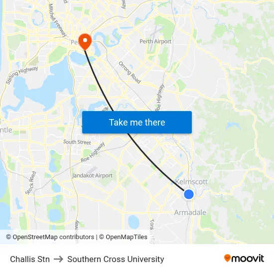 Challis Stn to Southern Cross University map