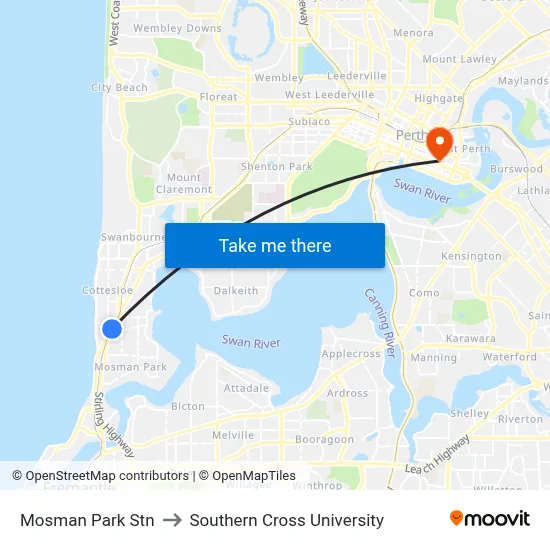 Mosman Park Stn to Southern Cross University map