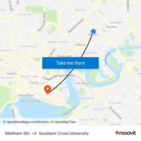 Meltham Stn to Southern Cross University map