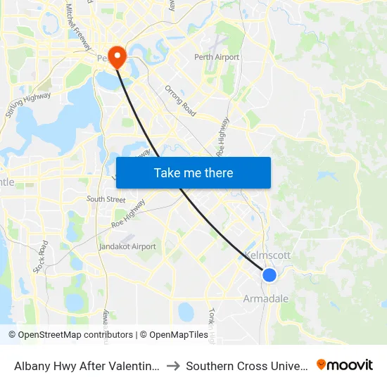 Albany Hwy After Valentine Rd to Southern Cross University map