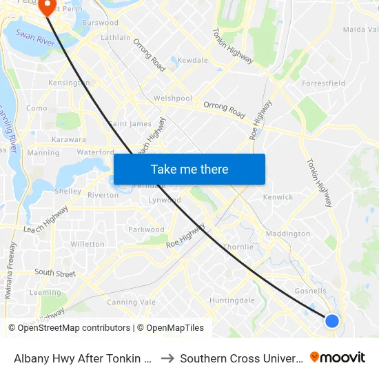 Albany Hwy After Tonkin Hwy to Southern Cross University map