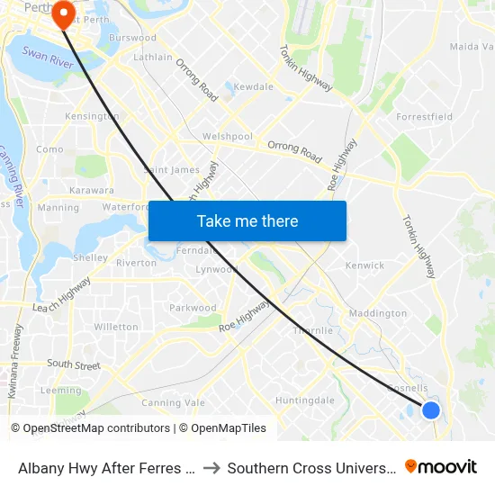 Albany Hwy After Ferres Dr to Southern Cross University map
