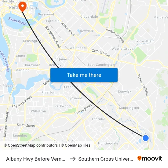 Albany Hwy Before Verna St to Southern Cross University map