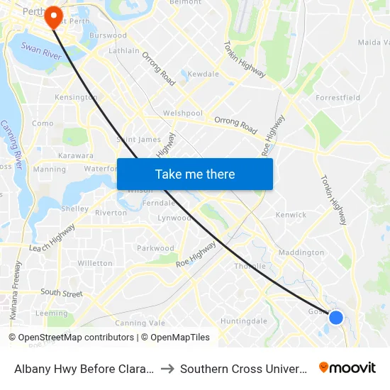 Albany Hwy Before Clara St to Southern Cross University map