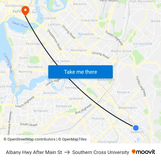 Albany Hwy After Main St to Southern Cross University map