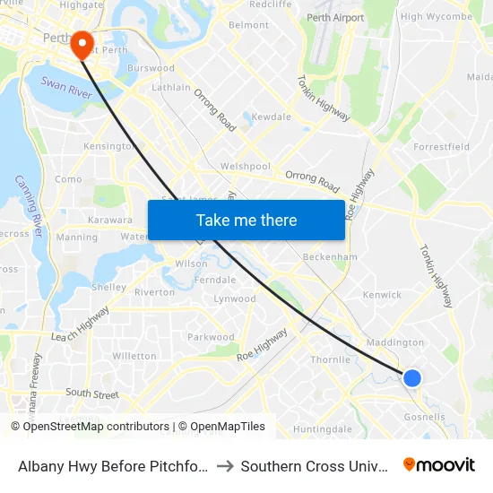 Albany Hwy Before Pitchford Av to Southern Cross University map